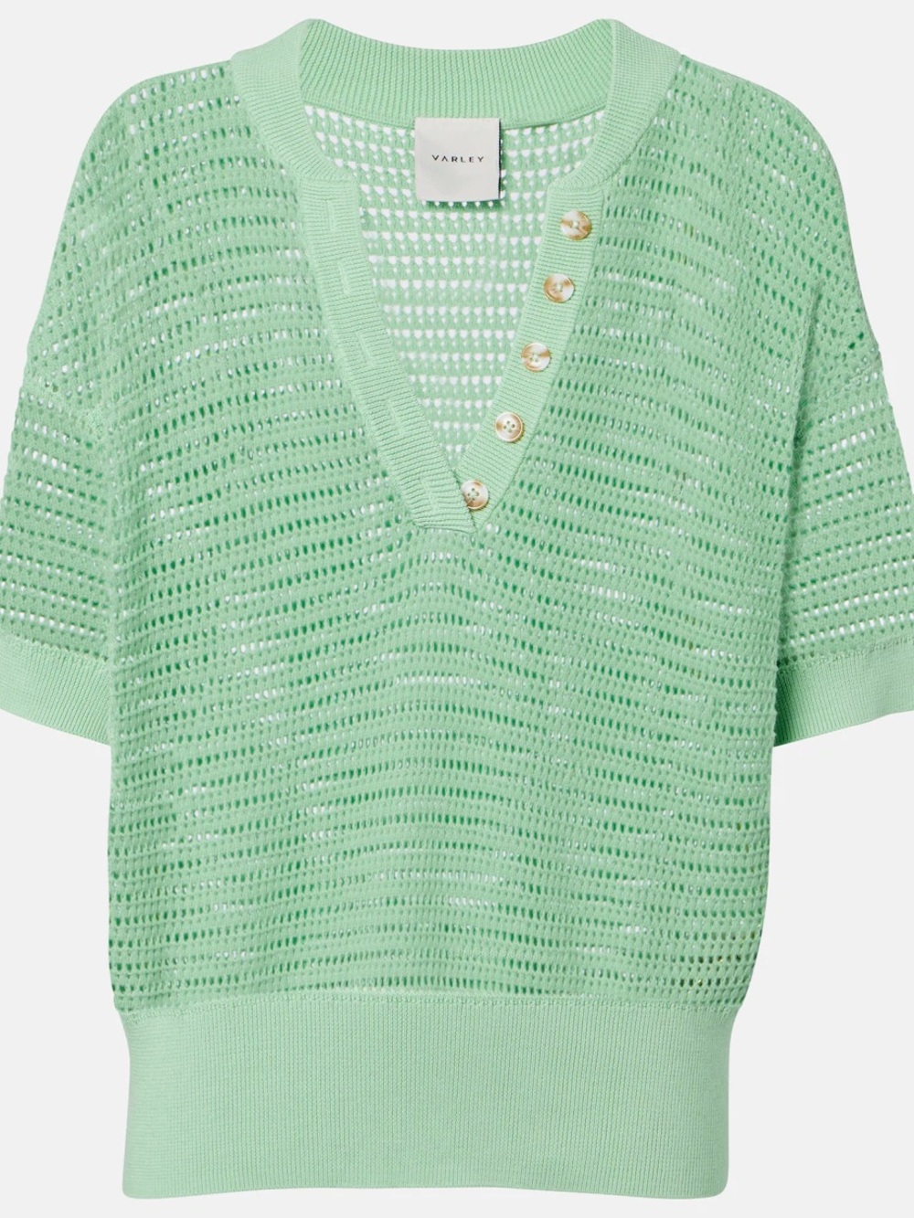 Varley Seafoam Open-Knit V-Neck Sweater
